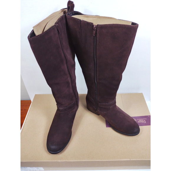 Clarks Plaza Media Rich Dark Brown Maroon Suede Knee Boots 8.5 Warm Lining - Picture 10 of 12
